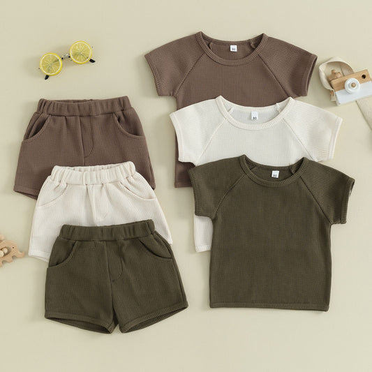 Waffle Short-sleeved T-shirt and Shorts Two-piece