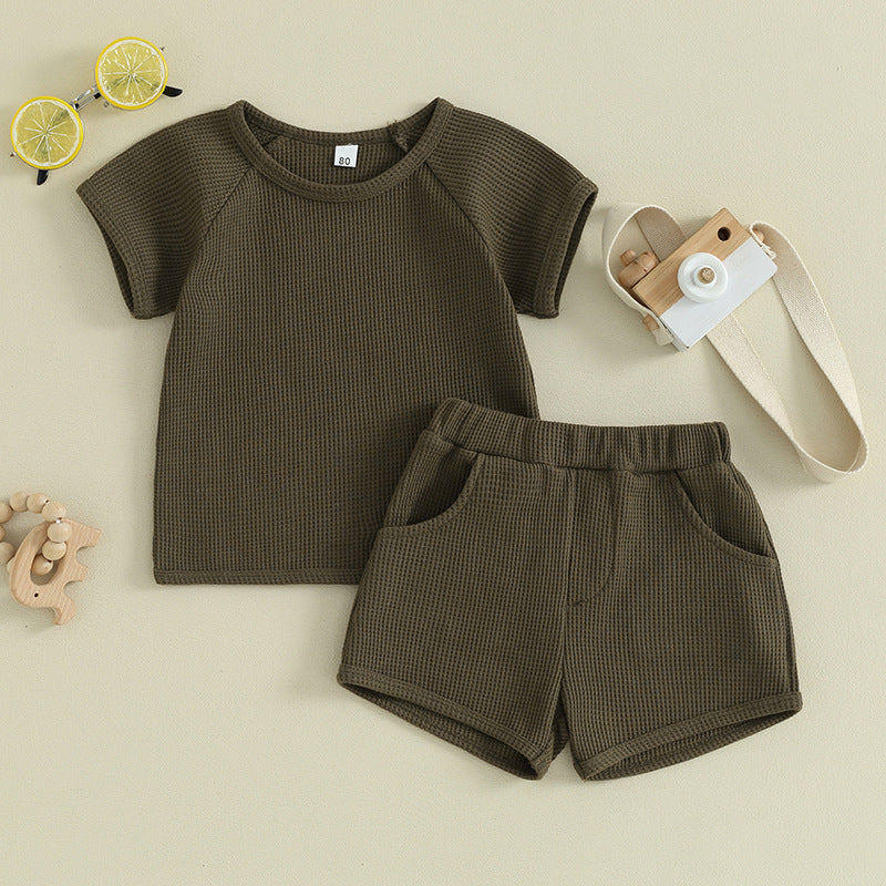 Waffle Short-sleeved T-shirt and Shorts Two-piece
