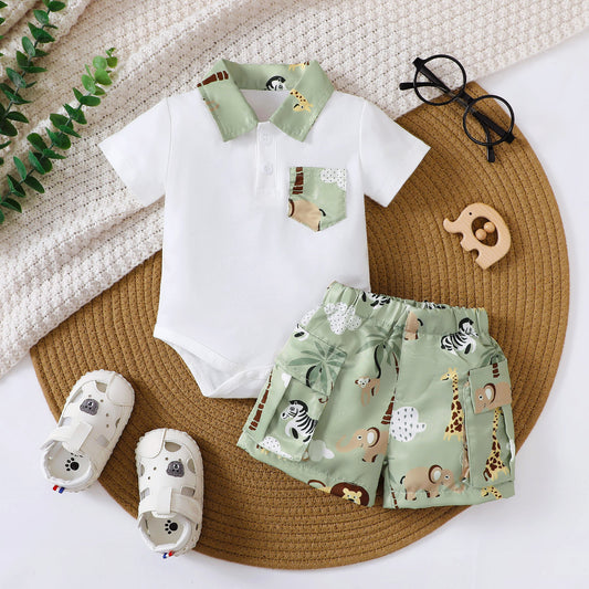 Baby Boy Summer Short Sleeve Romper and Short Two Pieces