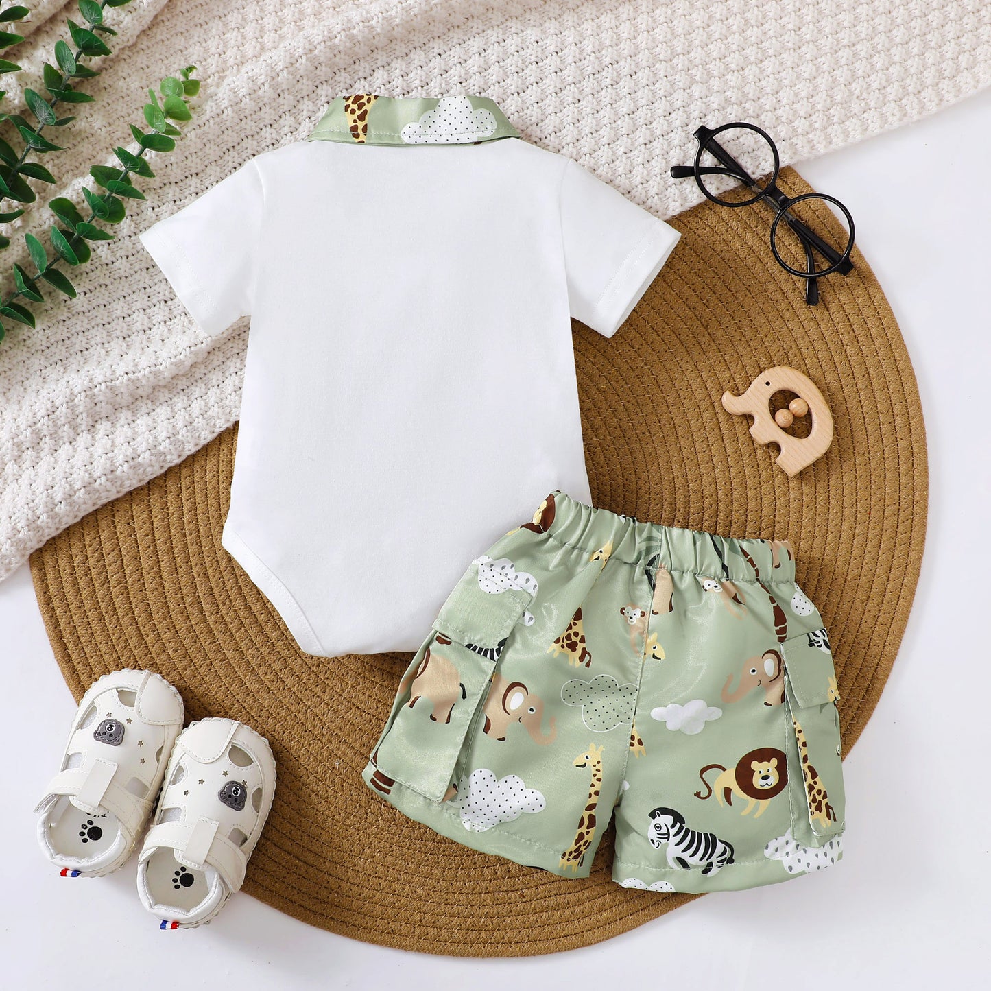 Baby Boy Summer Short Sleeve Romper and Short Two Pieces
