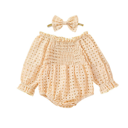 Baby Girl Cotton Mesh Smocking Long Sleeve