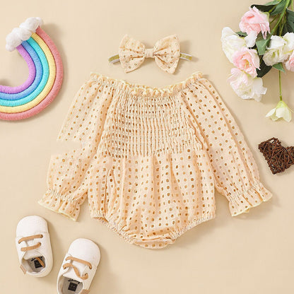 Baby Girl Cotton Mesh Smocking Long Sleeve