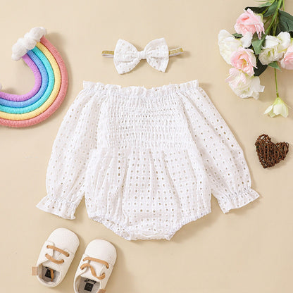 Baby Girl Cotton Mesh Smocking Long Sleeve